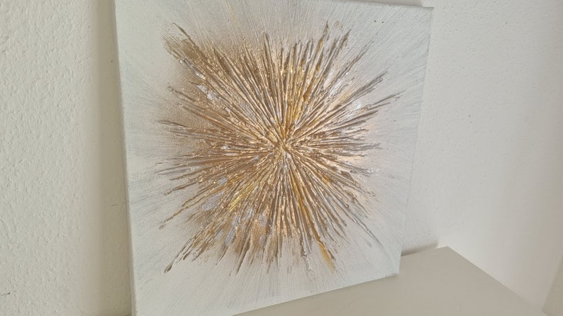 JEAN SANDERS Strukturbild 3D Effekt 60x60cm hochwertig modern elegant, metallicgold/silber Textur,handgemalt. Mehr meiner Gemälde im Shop image 3