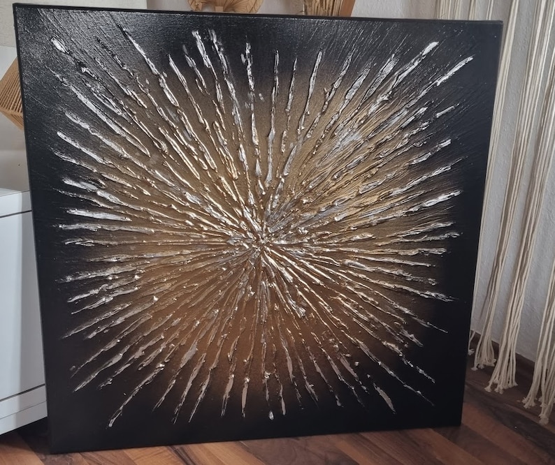 JEAN SANDERS-Wandbild 80x80cm,Wanddeko.Handgemalt.dunkel/schwarzbraun gold silber abstrakt edel elegant,Gemälde.Originale.noch mehr im Shop image 4