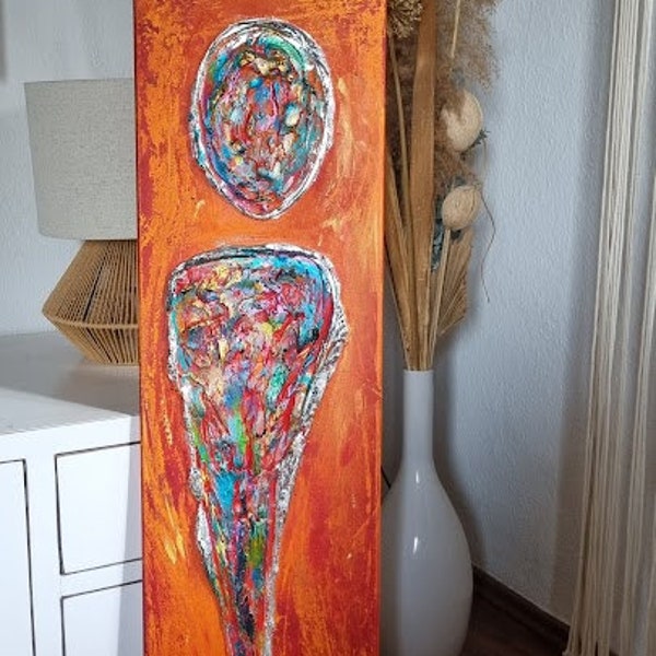 JEAN SANDERS-90x30cm-Figur abstrakt bunt orange Gemälde Geschenk Verlobung Hochzeit ,Hochformat Wanddeko,mehr meiner Gemälde Bilder im Shop!
