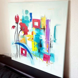 JEAN SANDERS -80x80cm- Bild Gemälde-abstrakt bunt Blumen handgemalt-Büro,Wanddeko,Loft,Appartment. Unikate. Mehr finden Sie in meinem Shop!