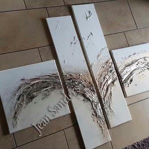 JEAN SANDERS-Strukturbild- 4-teilig,creme,beige,sand,gold,bronze,kupfer,braun,silber,shabby,Wanddeko, Wandbild, handgemalt Kunst. siehe Shop