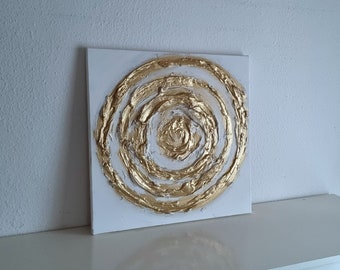 JEAN SANDERS Strukturbild- 3D Effekt 60x60cm hochwertig modern elegant, metallicgold weiss,Textur, handgemalt. Mehr meiner Gemälde  im Shop!
