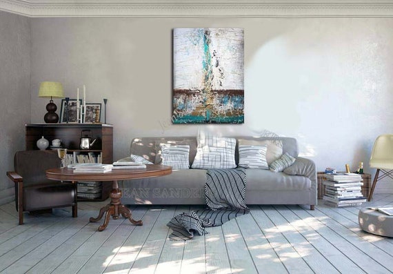 Jean Sanders 100x80x4cm Strukturbild Petrol Weiss Grau Etsy