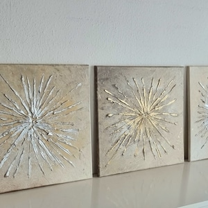 JEAN SANDERS-Strukturbild,150x50cm,Tryptichon.silber/gold-metallic beige creme braun weiss. Alles handgemalt Akryl Bilder finden Sie im Shop