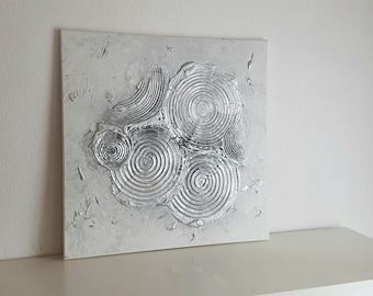 JEAN SANDERS -STRUKTUR-Bild weiss grau silber- 80x80cm - handgemalt modern abstrakt. Kunst Gemälde Alle Bilder auf Keilrahmen, mehr im Shop