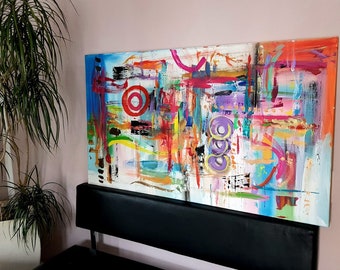 JEAN SANDERS-Bild abstrakt modern140x80cm,mehrfarbig,mehrteilig, fröhliche Farbgebung- Wanddeko,Kunst.handgemalte Originale, mehr im Shop