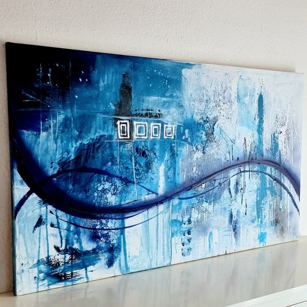 Jean Sanders 140x80cm-DEEP BLUE BLAU abstrakt,farbenfroh,auffallend,handgemaltes Bild Gemälde Wanddeko,Wandbild.Weitere meine Bilder im Shop