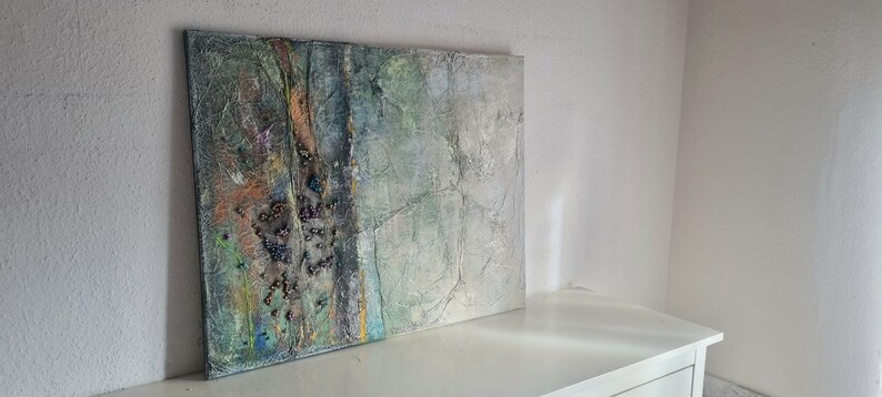 JEAN SANDERS-150x60cm-abstrakt bunt-mehrfarbig farbenfroh-Regenbogen.Wandbild,Wanddeko,handgemalt auffällig modern,Geschenk,Deko,Keilrahmen immagine 2