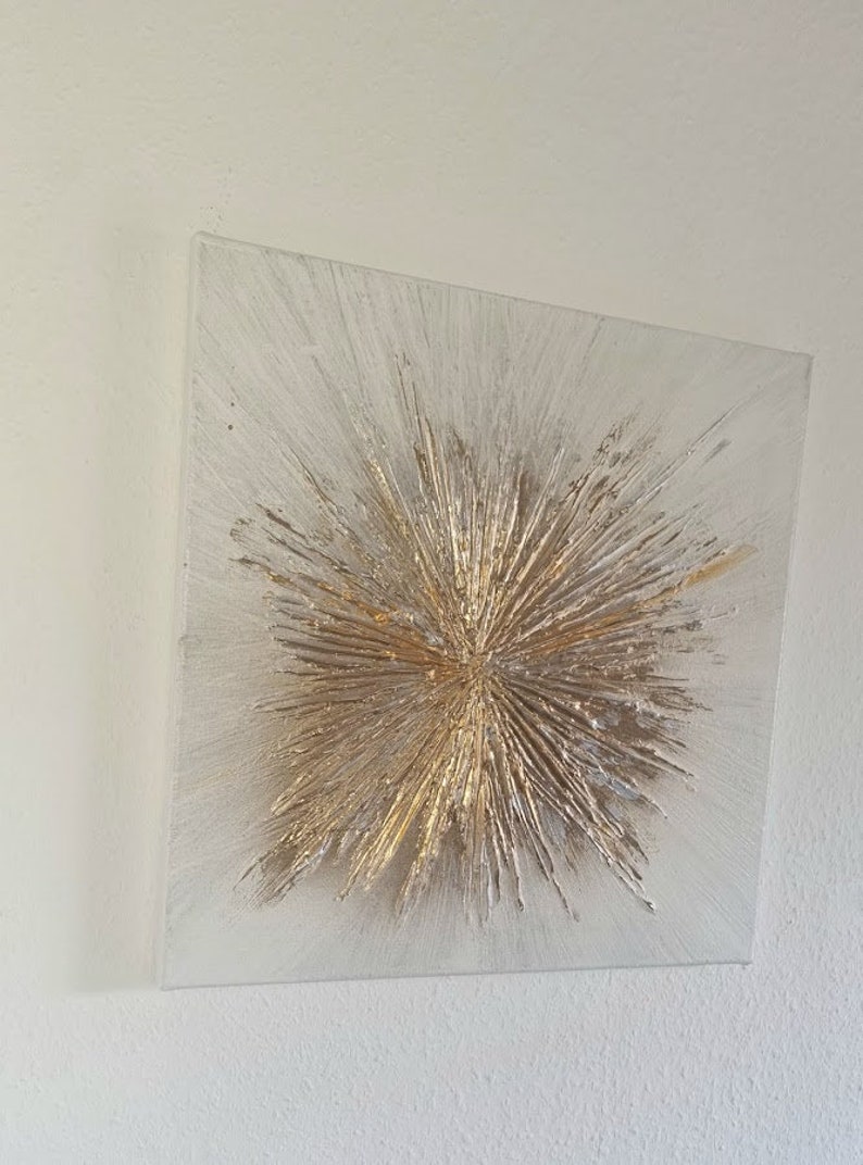 JEAN SANDERS Strukturbild 3D Effekt 60x60cm hochwertig modern elegant, metallicgold/silber Textur,handgemalt. Mehr meiner Gemälde im Shop image 7