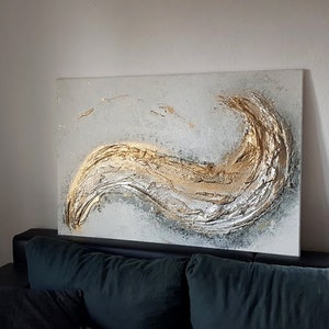 JEAN SANDERS, Strukturbild-3D Effekt 120x80x4cm, hochwertig modern elegant, weiss-grau gold silber, Textur, mehr in meinem Shop image 7