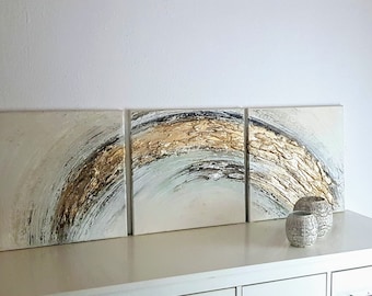 Jean Sanders-150x50cm-Tryptichon-3-teilig,beige,braun,creme,gold Struktur,Original,Unikat,modern,Texture,3DBild,handgemalt,Wanddeko,Wandbild