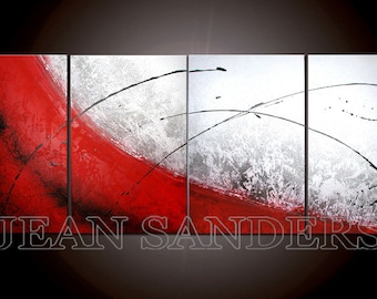 JEAN SANDERS Gemälde Bild Wanddeko  Original direkt v. Künstler - 4 teilig - schwarz weiss grau rot 160x60cm