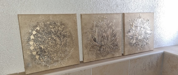 JEAN SANDERS Strukturbild-3D Effekt hochwertig modern Shabby,creme beige metallicgold Textur,handgemalt.Mehr meiner Gemälde  im Shop!