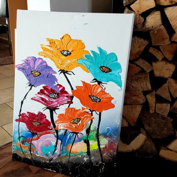 JEAN SANDERS -50x70cm - abstrakt bunt, Blumen frische Farben tolle farbfrohe Wanddeko. Mehr meiner Gemälde finden Sie im Shop