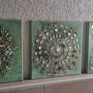 JEAN SANDERS Strukturbild-3D Effekt hochwertig modern Shabby,helle Grüntöne metallicgold/silber Textur,handgemalt. Mehr Gemälde  im Shop!
