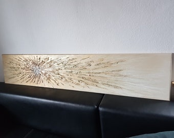 Strukturbild JEAN SANDERS - Spirale - gold silber beige creme- auf Keilrahmen 150x30cm - handgemalt Wandbild Struktur Textur glänzend edel