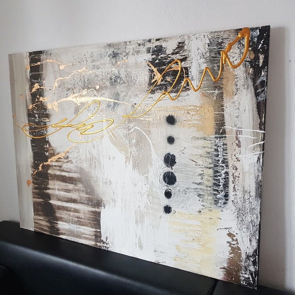 Wandbild JEAN SANDERS -XL- gold braun creme beige-auf Keilrahmen120x90cm-handgemalt Gemälde Unikat Textur glänzend edel,modern,warme Farben