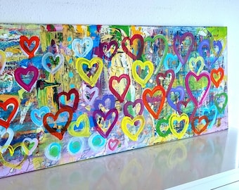 JEAN SANDERS -150x60cm-Love Liebe Weihnachten Geschenkabstrakt bunt, knallige Farbe. Tolle Wanddeko, mehr meiner Gemälde findet ihr im Shop!