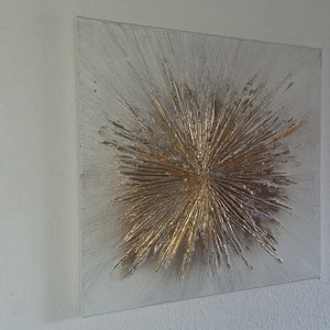 JEAN SANDERS Strukturbild 3D Effekt 60x60cm hochwertig modern elegant, metallicgold/silber Textur,handgemalt. Mehr meiner Gemälde im Shop image 6