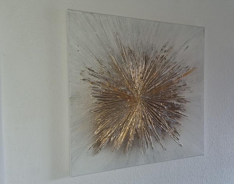 JEAN SANDERS Strukturbild 3D Effekt 60x60cm hochwertig modern elegant, metallicgold/silber Textur,handgemalt. Mehr meiner Gemälde im Shop image 6