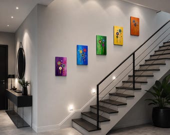 5-teiliges Originalgemälde je 30x40cm | buntes Pop Art Wandbild | handgemaltes Bilderset von MIR, direkt aus eigenem Atelier