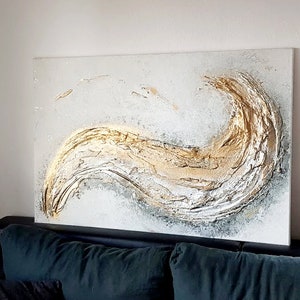 JEAN SANDERS, Strukturbild-3D Effekt 120x80x4cm, hochwertig modern elegant, weiss-grau gold silber, Textur, mehr in meinem Shop image 2