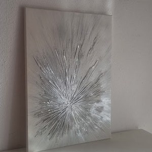 JEAN SANDERS Tableau texturé Effet 3D 50 x 70 cm de haute qualité, moderne et élégant, texture gris argenté blanc, peint à la main. Plus de mes peintures dans la boutique image 2