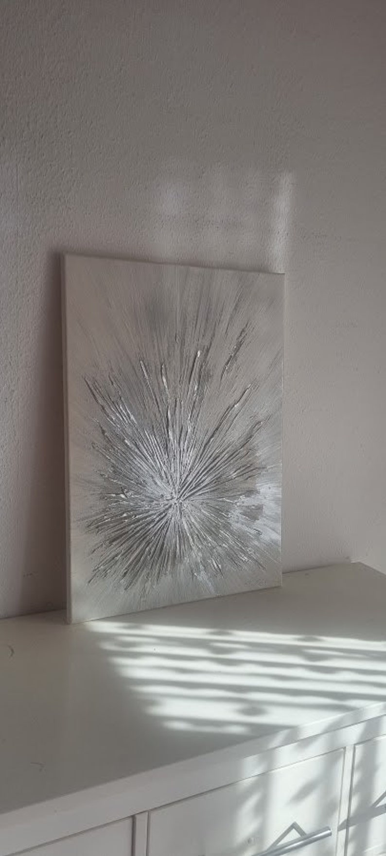 JEAN SANDERS Tableau texturé Effet 3D 50 x 70 cm de haute qualité, moderne et élégant, texture gris argenté blanc, peint à la main. Plus de mes peintures dans la boutique image 2