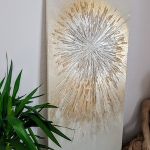 Strukturbild JEAN SANDERS - Spirale - gold silber beige creme- auf Keilrahmen 100x50cm - handgemalt Wandbild Struktur Textur glänzen edel
