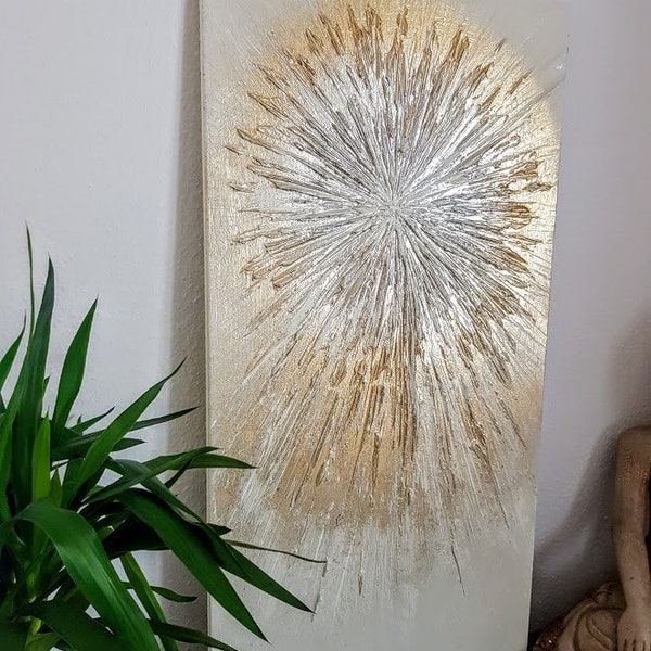 Strukturbild JEAN SANDERS - Spirale - gold silber beige creme- auf Keilrahmen 80x80cm - handgemalt Wandbild Struktur Textur glänzen edel