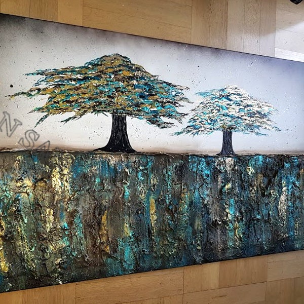 JEAN SANDERS-150x80-Strukturbild- Baum Bäume Wanddeko edel Wandbild modern auffällig Hingucker Extravagant aussergewöhnliches Gemälde