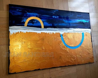 JEAN SANDERS, Strukturbild-3D Effekt 120x80cm, blau gelbgold glänzend - hochwertig modern elegant.. Mehr meiner Gemälde in meinem Shop!