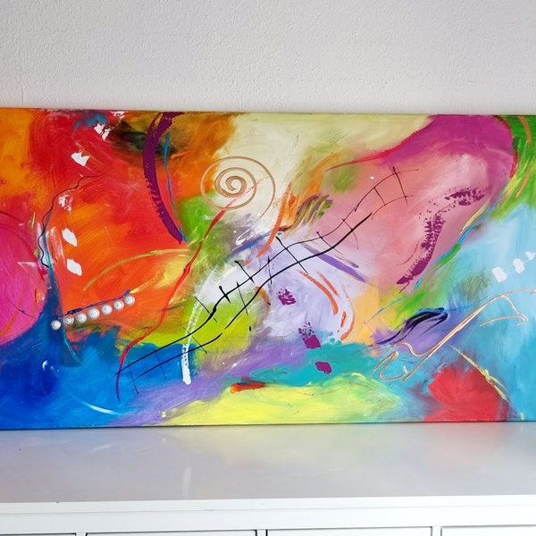 JEAN SANDERS-150x80cm-abstrakt,bunt,farbenfroh,fröhlich,auffallend,handgemaltes Bild Wanddeko, Wandbild.Weitere meiner Bilder im Shop