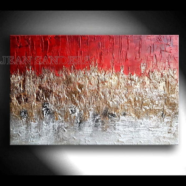 JEAN SANDERS -100x80x4cm-Strukturbild -rot gold grau weiss schwarz silber- sehr hochwertiges Gemälde - Wanddeko, Wandbild, Büro Loft,Wohnung