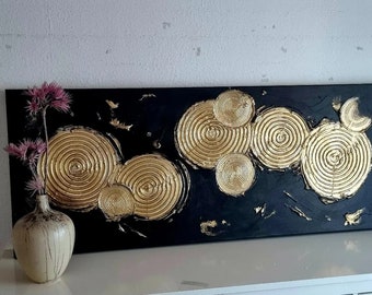 JEAN SANDERS, Strukturbild-3D Effekt 160x50cm, schwarz gold hochwertig modern elegant, Textur,handegmalt Mehr meiner Gemälde in meinem Shop!