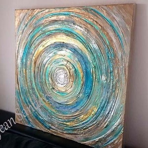 Jean Sanders - Bild Gemälde 80x80x4cm - petrol, gold, weiss... handgemalte Kunst. Wandbild, Wanddeko, Unikate, Originale. Noch mehr im Shop