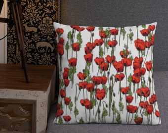 Premium Pillow, Red Poppies Design Pillow, Floral Pillow, Red Poppies Throw Pillow, Hostess Gift, Valentine Gift, Bedroom Decor