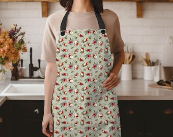 Festive Floral Christmas Apron – Holiday Kitchen Chef Gift