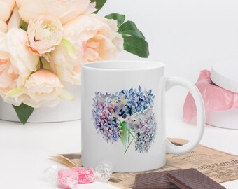 Weißer glänzender Becher, Muttertagsgeschenk, Blumen-Liebhaber-Becher, Garten-Blumen-Becher