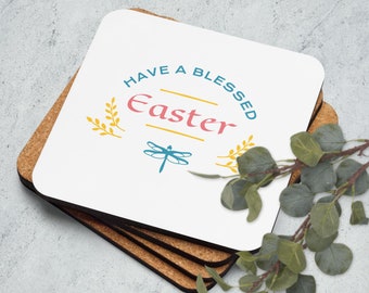 Ostern Untersetzer aus Korkholz, Blessed Easter Coaster