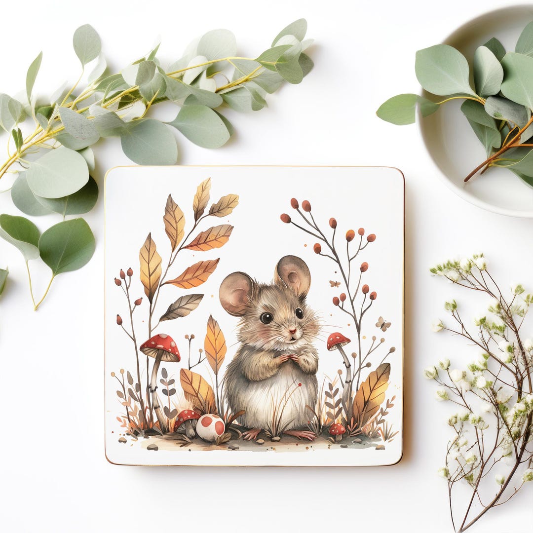 Mouse Rug Coasters Mouse Coasters Set, Cute Animal Drink Mats, Field Mouse Decor, Woodland ...
