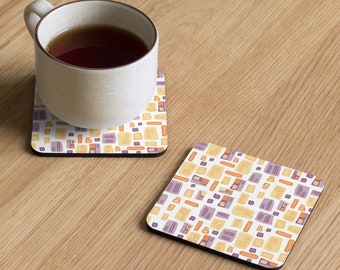 Cork-back coaster, geometric design, mug coaster