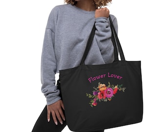 Large organic tote bag, Flower Lover Tote Bag, Floral Tote Bag