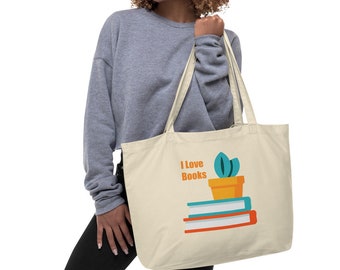 Large organic tote bag, Library Book Bag, Book Bag, Back to School Book Bag, Large Tote Bag