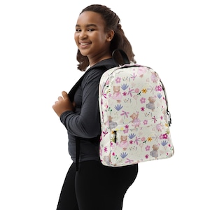 Sac à dos pour enfants avec ours et libellules, cartable pour enfants avec ours en couleur pastel