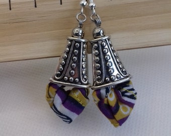 Fancy earrings, textile creations, African fabrics, 925 sterling silver hooks