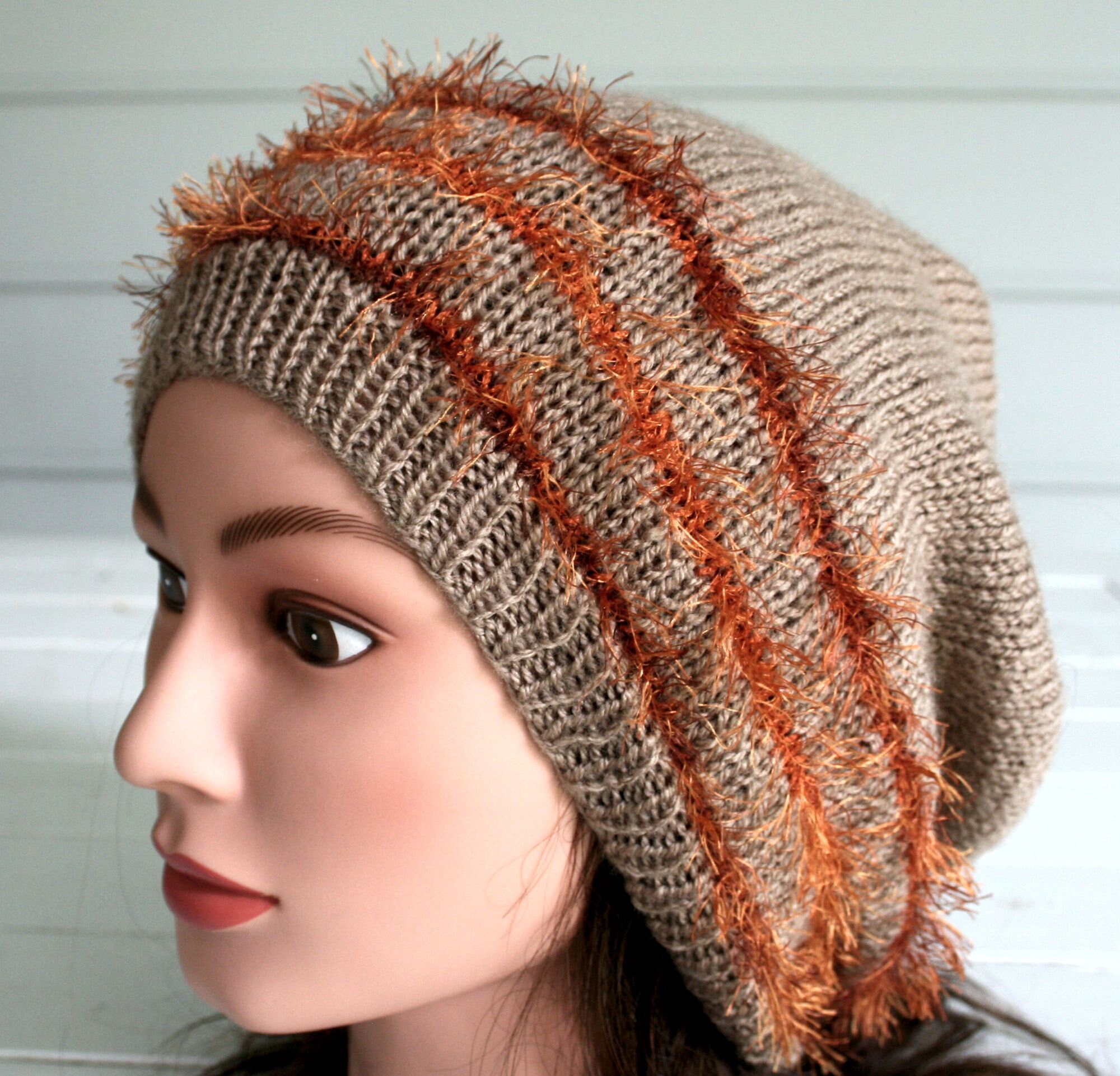 Hand Knitted Slouchy Hat With Fun Eyelash Trim. Made With a Etsy UK