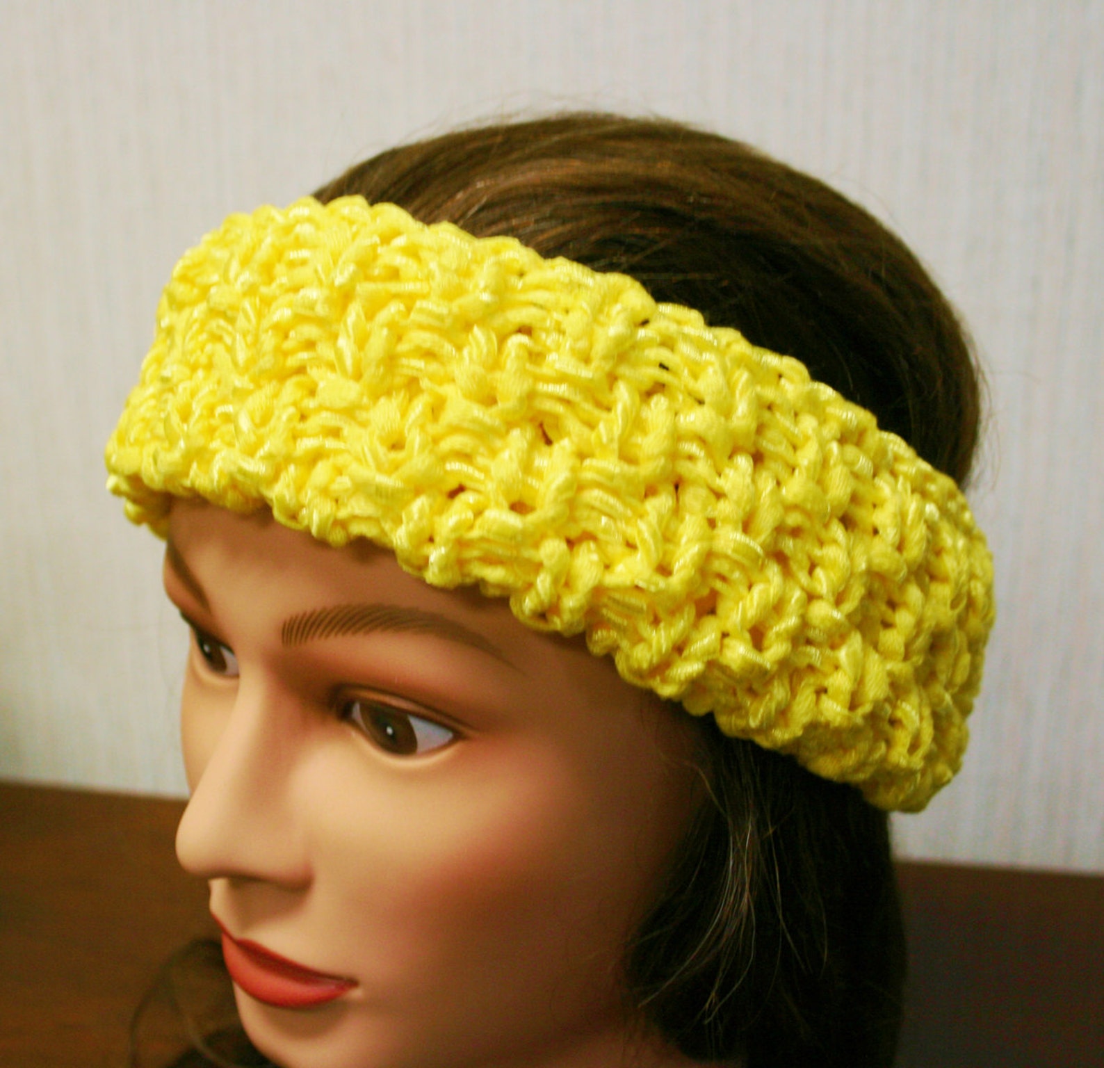 Hand Knitted Ear Warmer, Headband or Use as a Cowl in Lemon Yellow and