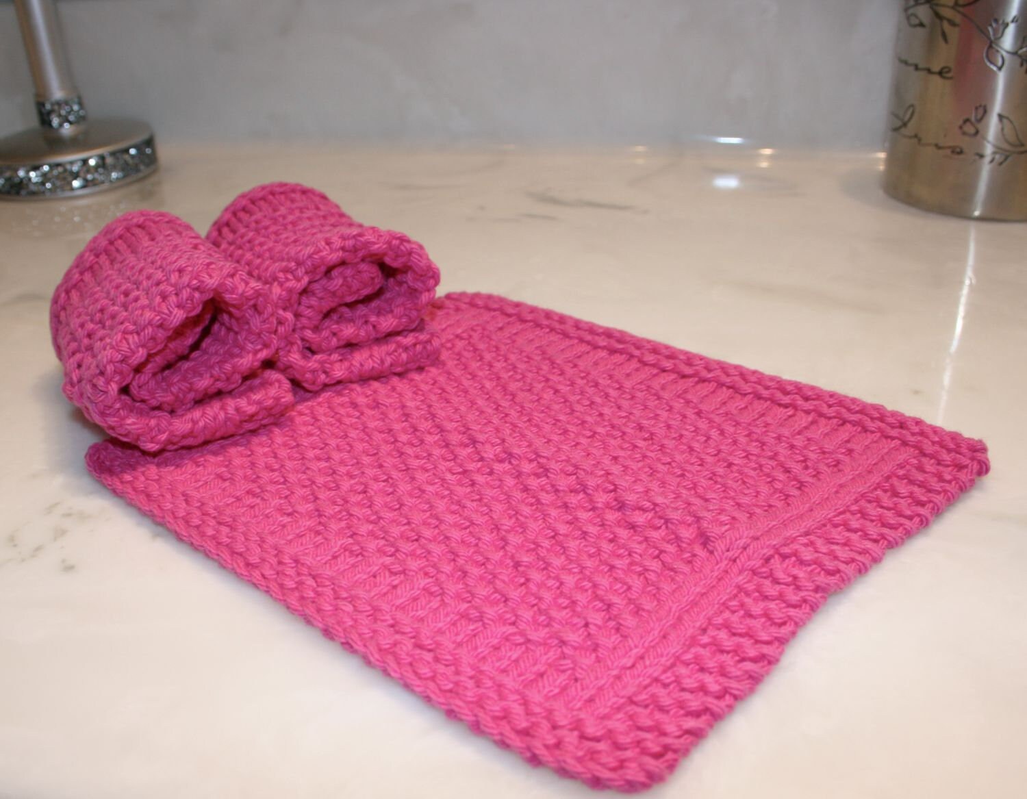 Luxurious Hot Pink Cotton Washcloths. Sold as a Set of 3. They Are Also