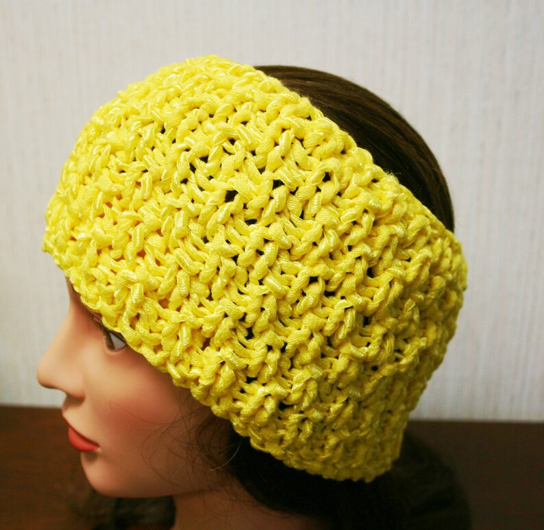 Hand Knitted Ear Warmer, Headband or Use as a Cowl in Lemon Yellow and